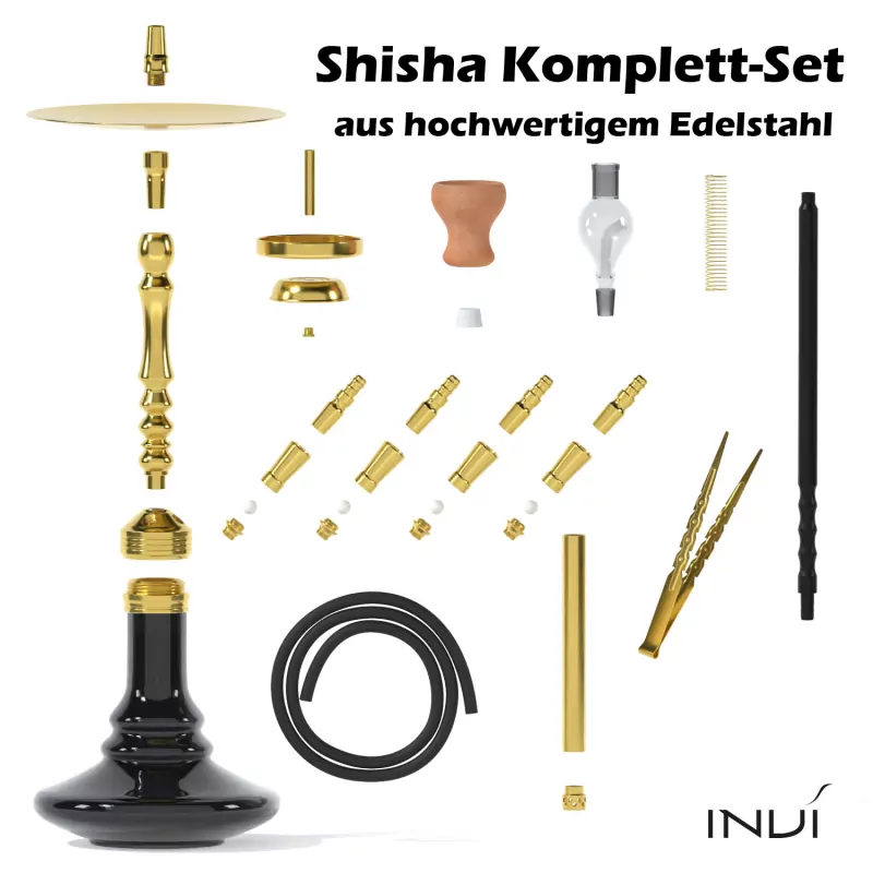 Shisha Set INVI Tesseract Edelstahl Gold Schwarz