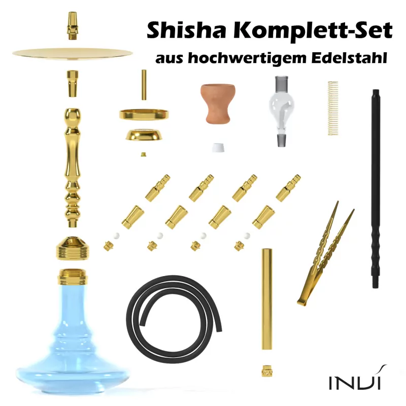 Shisha Set INVI Tesseract Edelstahl Gold Blau